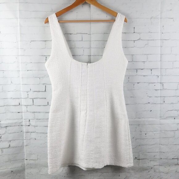 ZARA WHITE TWEED SLEEVELESS PLUNGING NECKLINE 4 BUTTON MINI DRESS SIZE MEDIUM - Picture 8 of 12